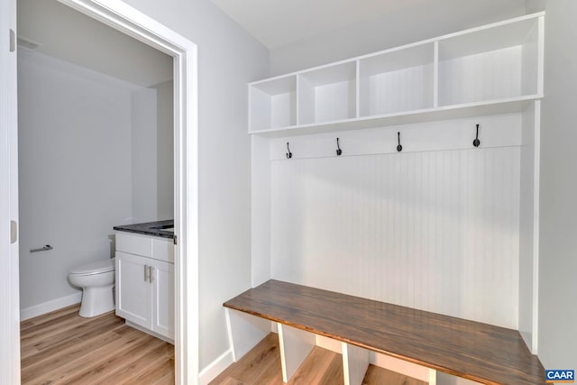 mudroom with light hardwood / wood-style floors