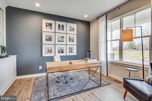 office area featuring light hardwood / wood-style floors