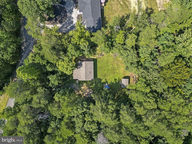 bird's eye view featuring a view of trees