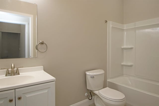 full bathroom featuring shower / bathtub combination, vanity, and toilet