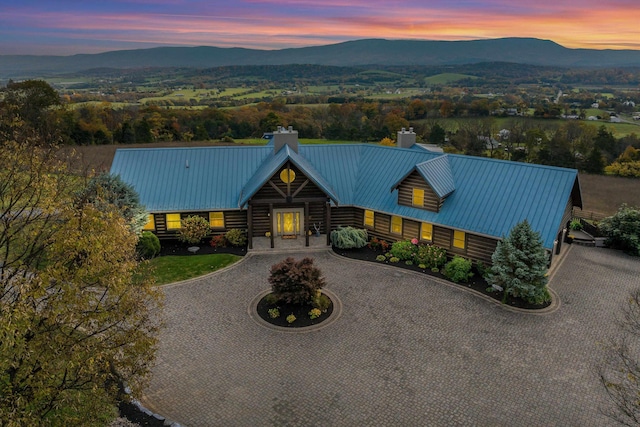 log-style house featuring a mountain view