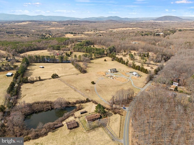 bird's eye view with a mountain view and a rural view