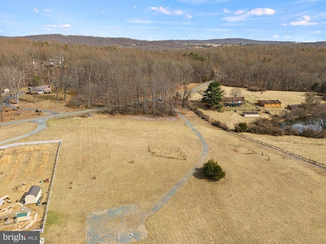 birds eye view of property with a rural view and a view of trees