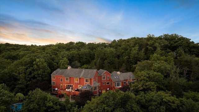 view of aerial view at dusk