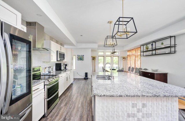 kitchen featuring white cabinetry, sink, a kitchen island with sink, and appliances with stainless steel finishes