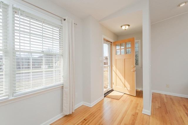 entrance foyer with baseboards and wood finished floors