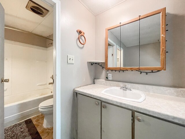 full bathroom with vanity, shower / bathing tub combination, and toilet