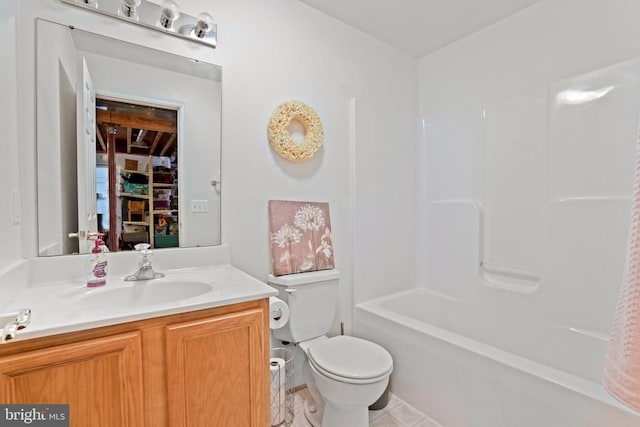 full bathroom featuring vanity, shower / bathtub combination, and toilet