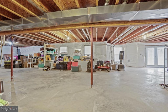 basement featuring french doors