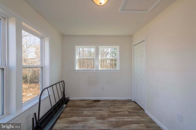 spare room featuring dark wood-type flooring