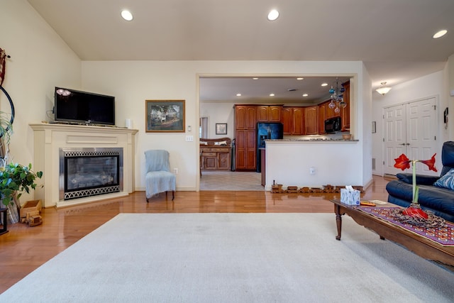 living room featuring light wood-type flooring