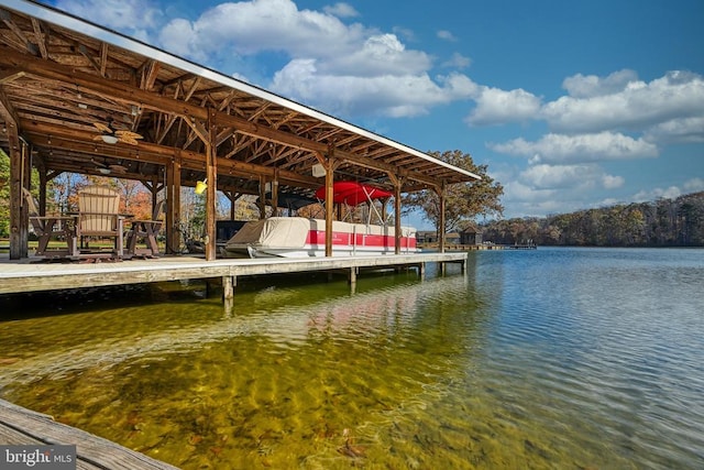 dock area featuring a water view and boat lift