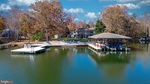 view of dock with a water view