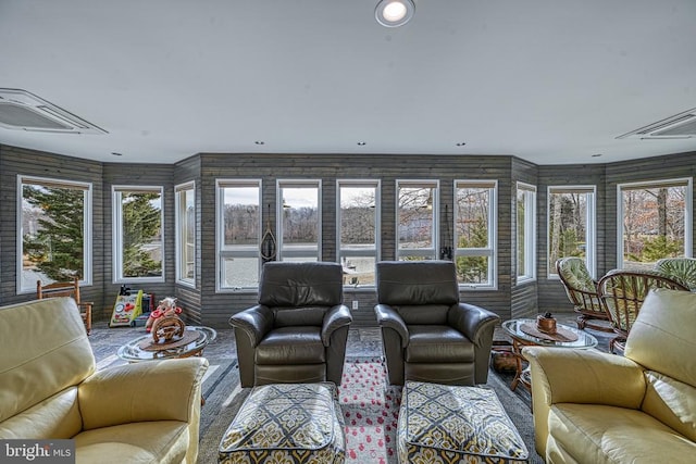 living room with recessed lighting