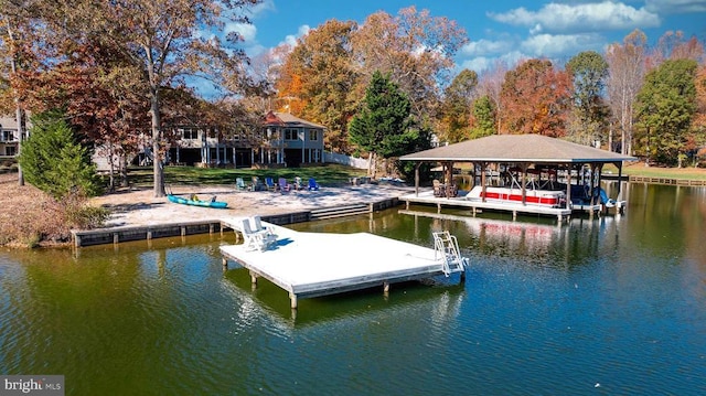 view of dock with a water view