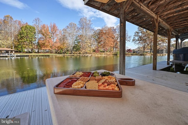 dock area with a water view