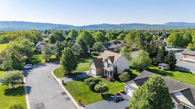 drone / aerial view with a residential view and a mountain view