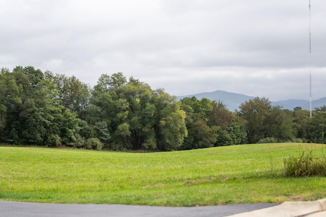 view of mountain feature with a rural view and a wooded view