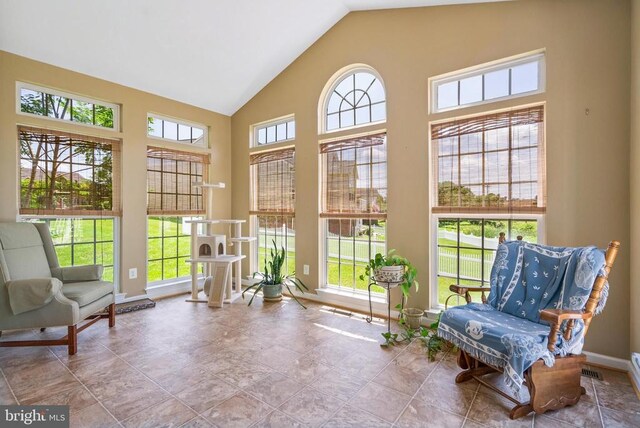 sunroom with lofted ceiling