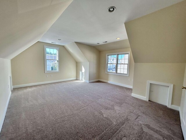 bonus room featuring lofted ceiling and carpet floors