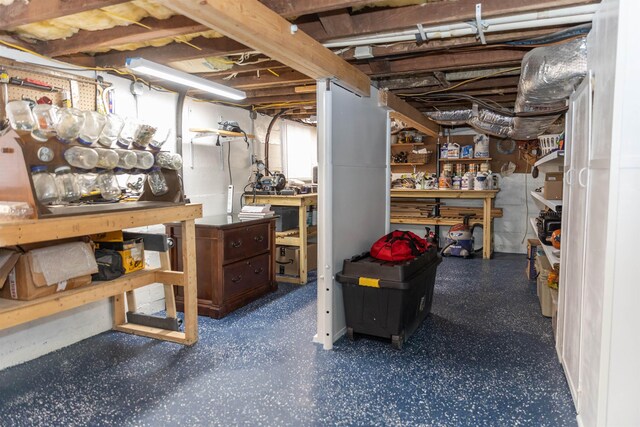 basement featuring a workshop area