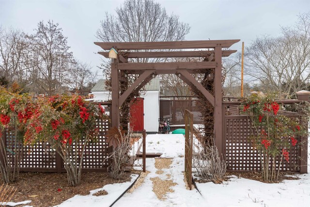 view of snow covered patio