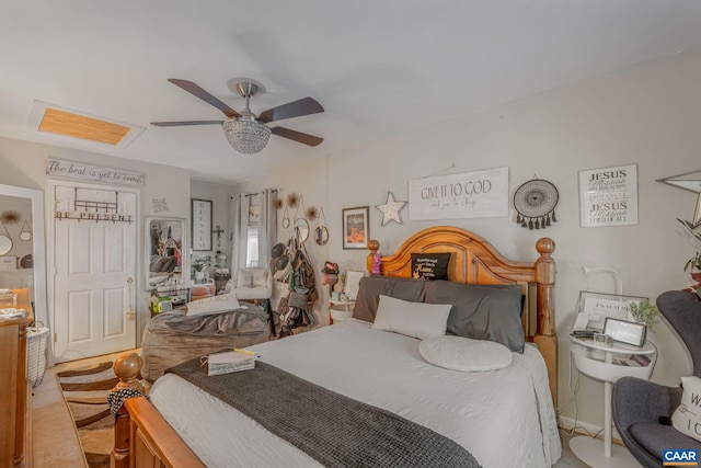 bedroom with visible vents and ceiling fan