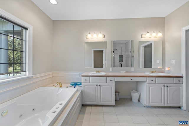 1972 Sclaters Ford Rd, Palmyra, VA 22963 - full bathroom with a tub with jets, tile patterned flooring, a stall shower, and double vanity