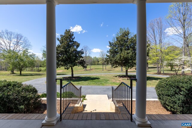 1972 Sclaters Ford Rd, Palmyra, VA 22963 - covered porch featuring a yard and view of scattered trees