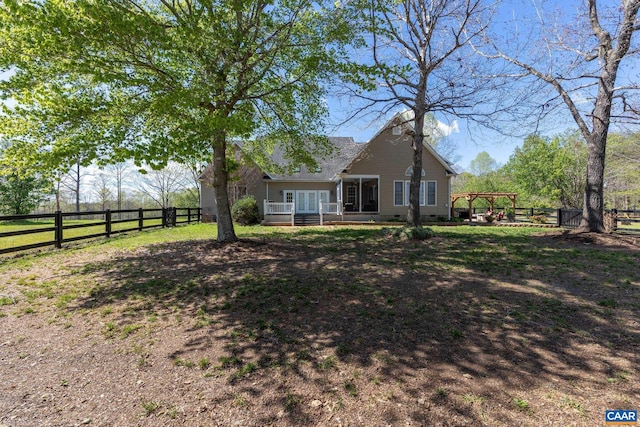 1972 Sclaters Ford Rd, Palmyra, VA 22963 - rear view of house featuring french doors, a fenced backyard, a pergola, and crawl space
