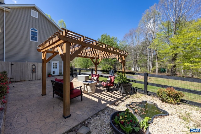1972 Sclaters Ford Rd, Palmyra, VA 22963 - view of patio / terrace featuring a pergola and an outdoor living space with a fire pit