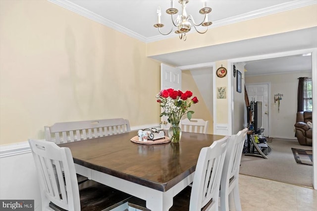 9814 Dominion Forest Cir, Fredericksburg, VA 22408 - dining area featuring a chandelier, ornamental molding, and carpet floors