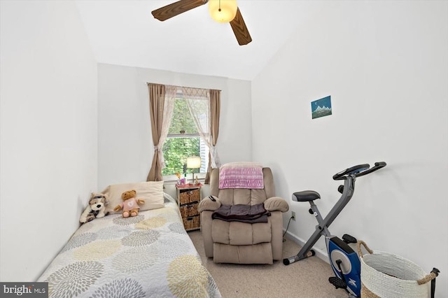 9814 Dominion Forest Cir, Fredericksburg, VA 22408 - bedroom with carpet flooring, lofted ceiling, and a ceiling fan