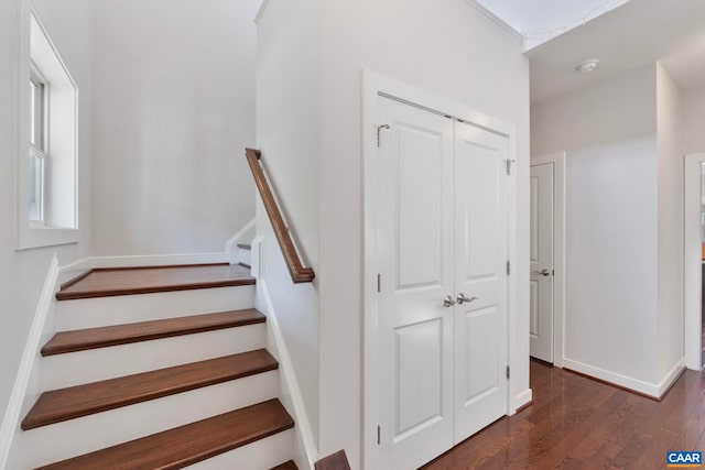 2153 Saranac Ct, Charlottesville, VA 22911 - stairway with baseboards and wood finished floors