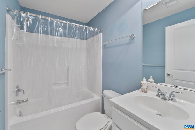 2153 Saranac Ct, Charlottesville, VA 22911 - bathroom with toilet, shower / tub combo with curtain, vanity, and visible vents