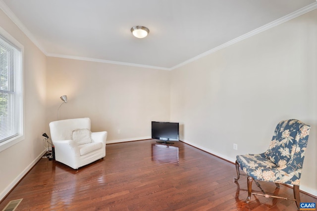 2153 Saranac Ct, Charlottesville, VA 22911 - sitting room featuring baseboards, ornamental molding, visible vents, and wood finished floors