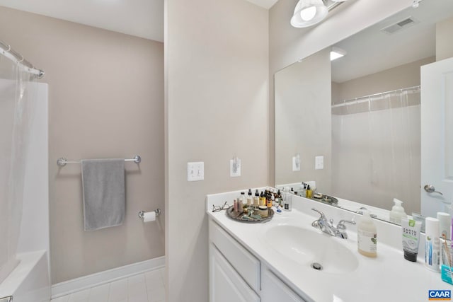 2153 Saranac Ct, Charlottesville, VA 22911 - full bathroom with vanity, a shower with curtain, visible vents, and tile patterned flooring