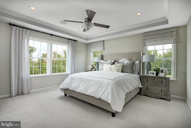 35519 Aspen Way, Locust Grove, VA 22508 - carpeted bedroom with a raised ceiling, multiple windows, baseboards, crown molding, and recessed lighting