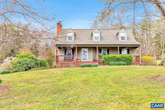 168 Lakeland Ln, Faber, VA 22938 - cape cod-style house with a porch, a chimney, and a front lawn