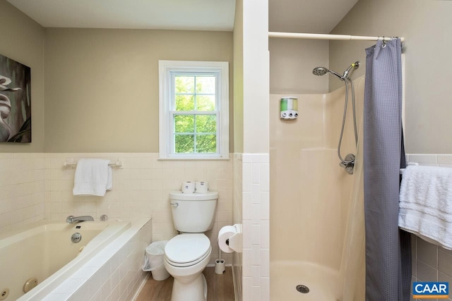 168 Lakeland Ln, Faber, VA 22938 - full bath featuring a shower stall, a tub with jets, a wainscoted wall, and tile walls