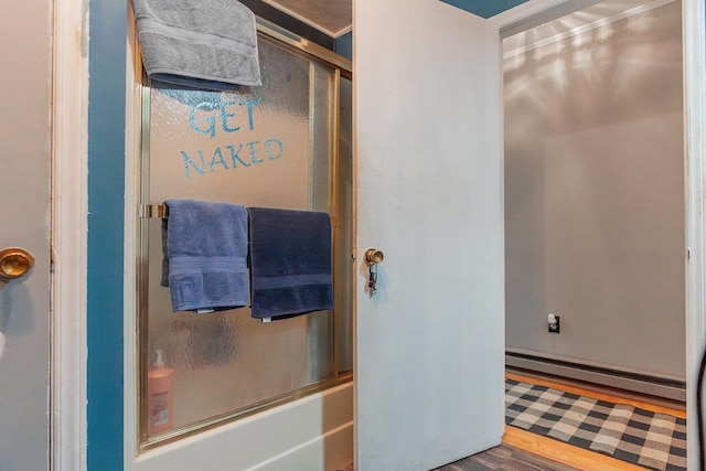 9274 Spotswood Trl, Mcgaheysville, VA 22840 - full bathroom featuring a baseboard radiator and wood finished floors
