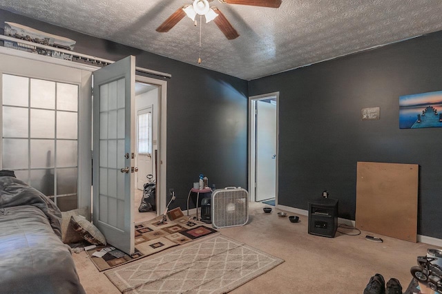 9274 Spotswood Trl, Mcgaheysville, VA 22840 - bedroom with carpet, a textured ceiling, baseboards, and ceiling fan