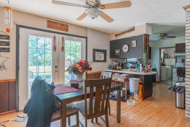 9274 Spotswood Trl, Mcgaheysville, VA 22840 - dining room with a ceiling fan, light wood-style floors, washing machine and clothes dryer, and a textured ceiling