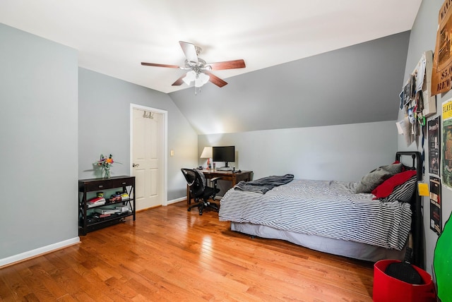 1763 Red Top Orchard Rd, Waynesboro, VA 22980 - bedroom with wood finished floors, vaulted ceiling, baseboards, a ceiling fan, and a desk