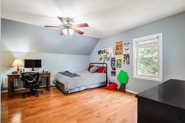 1763 Red Top Orchard Rd, Waynesboro, VA 22980 - bedroom featuring light wood finished floors, lofted ceiling, an office area, baseboards, and a ceiling fan