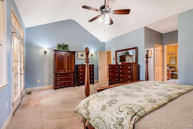 1763 Red Top Orchard Rd, Waynesboro, VA 22980 - bedroom featuring light carpet, vaulted ceiling, baseboards, and ceiling fan