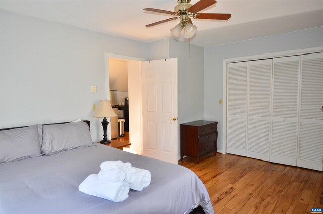 1895 Westview Rd, Charlottesville, VA 22903 - bedroom featuring light wood-type flooring, a closet, and ceiling fan