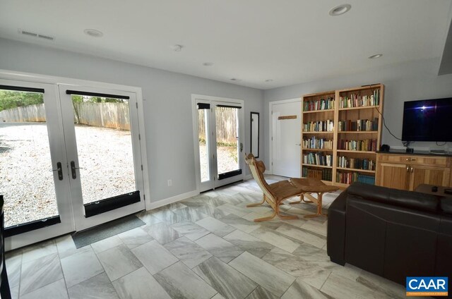 1895 Westview Rd, Charlottesville, VA 22903 - living area with french doors, baseboards, and recessed lighting