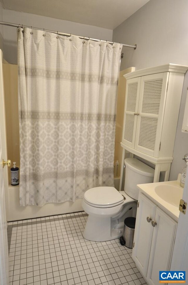 1895 Westview Rd, Charlottesville, VA 22903 - bathroom featuring shower / bathtub combination with curtain, tile patterned flooring, toilet, and vanity