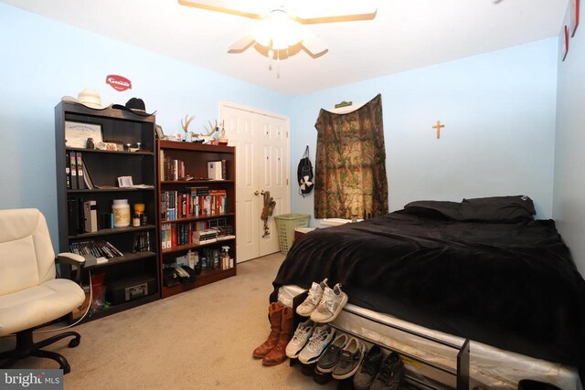 bedroom with light carpet